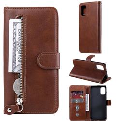 Retro Luxury Zipper Leather Phone Wallet Case for Samsung Galaxy A41 - Brown