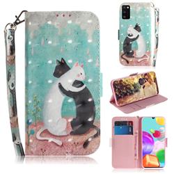 Black and White Cat 3D Painted Leather Wallet Phone Case for Samsung Galaxy A41