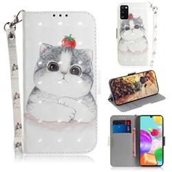 Cute Tomato Cat 3D Painted Leather Wallet Phone Case for Samsung Galaxy A41