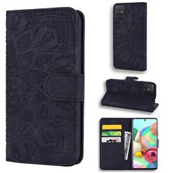 Retro Embossing Mandala Flower Leather Wallet Case for Samsung Galaxy A41 - Black