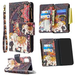 Totem Flower Elephant Binfen Color BF03 Retro Zipper Leather Wallet Phone Case for Samsung Galaxy A41