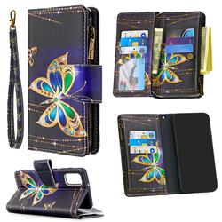 Golden Shining Butterfly Binfen Color BF03 Retro Zipper Leather Wallet Phone Case for Samsung Galaxy A41