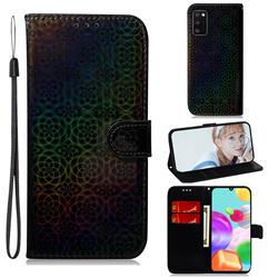Laser Circle Shining Leather Wallet Phone Case for Samsung Galaxy A41 - Black