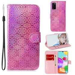 Laser Circle Shining Leather Wallet Phone Case for Samsung Galaxy A41 - Pink