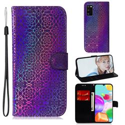 Laser Circle Shining Leather Wallet Phone Case for Samsung Galaxy A41 - Purple