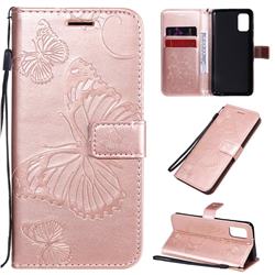 Embossing 3D Butterfly Leather Wallet Case for Samsung Galaxy A41 - Rose Gold