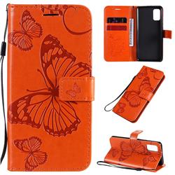 Embossing 3D Butterfly Leather Wallet Case for Samsung Galaxy A41 - Orange