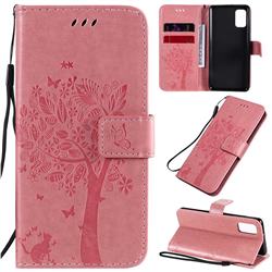 Embossing Butterfly Tree Leather Wallet Case for Samsung Galaxy A41 - Pink