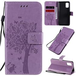 Embossing Butterfly Tree Leather Wallet Case for Samsung Galaxy A41 - Violet