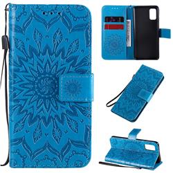 Embossing Sunflower Leather Wallet Case for Samsung Galaxy A41 - Blue