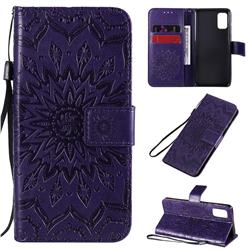Embossing Sunflower Leather Wallet Case for Samsung Galaxy A41 - Purple