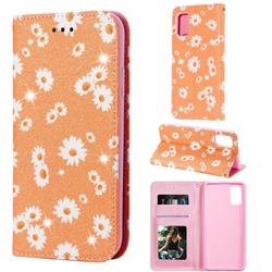 Ultra Slim Daisy Sparkle Glitter Powder Magnetic Leather Wallet Case for Samsung Galaxy A41 - Orange