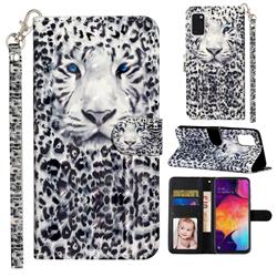White Leopard 3D Leather Phone Holster Wallet Case for Samsung Galaxy A41