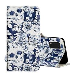 Skull Flower 3D Painted Leather Phone Wallet Case for Samsung Galaxy A41