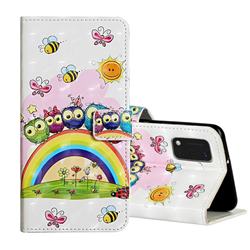 Rainbow Owl Family 3D Painted Leather Phone Wallet Case for Samsung Galaxy A41