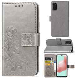 Embossing Imprint Four-Leaf Clover Leather Wallet Case for Samsung Galaxy A41 - Grey