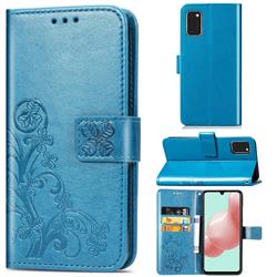 Embossing Imprint Four-Leaf Clover Leather Wallet Case for Samsung Galaxy A41 - Blue