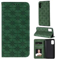 Intricate Embossing Four Leaf Clover Leather Wallet Case for Samsung Galaxy A41 - Blackish Green