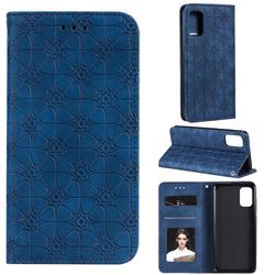 Intricate Embossing Four Leaf Clover Leather Wallet Case for Samsung Galaxy A41 - Dark Blue
