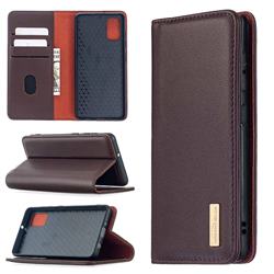 Binfen Color BF06 Luxury Classic Genuine Leather Detachable Magnet Holster Cover for Samsung Galaxy A41 - Dark Brown