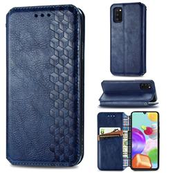 Ultra Slim Fashion Business Card Magnetic Automatic Suction Leather Flip Cover for Samsung Galaxy A41 - Dark Blue