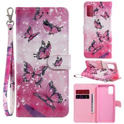 Pink Butterfly 3D Painted Leather Wallet Phone Case for Samsung Galaxy A41