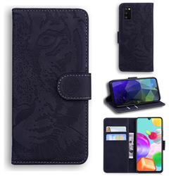 Intricate Embossing Tiger Face Leather Wallet Case for Samsung Galaxy A41 - Black