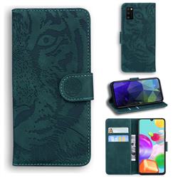 Intricate Embossing Tiger Face Leather Wallet Case for Samsung Galaxy A41 - Green