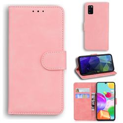 Retro Classic Skin Feel Leather Wallet Phone Case for Samsung Galaxy A41 - Pink