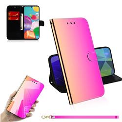 Shining Mirror Like Surface Leather Wallet Case for Samsung Galaxy A41 - Rainbow Gradient