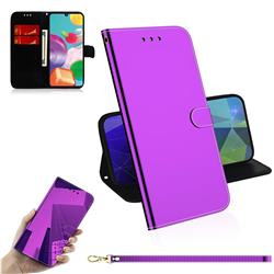 Shining Mirror Like Surface Leather Wallet Case for Samsung Galaxy A41 - Purple
