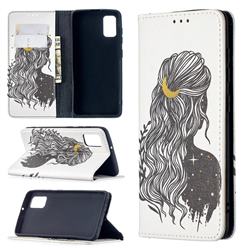 Girl with Long Hair Slim Magnetic Attraction Wallet Flip Cover for Samsung Galaxy A41