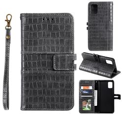 Luxury Crocodile Magnetic Leather Wallet Phone Case for Samsung Galaxy A41 - Gray