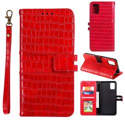 Luxury Crocodile Magnetic Leather Wallet Phone Case for Samsung Galaxy A41 - Red