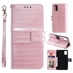 Luxury Crocodile Magnetic Leather Wallet Phone Case for Samsung Galaxy A41 - Rose Gold