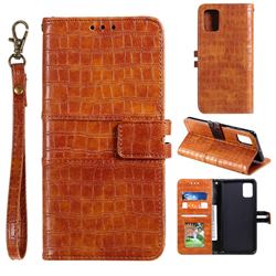 Luxury Crocodile Magnetic Leather Wallet Phone Case for Samsung Galaxy A41 - Brown