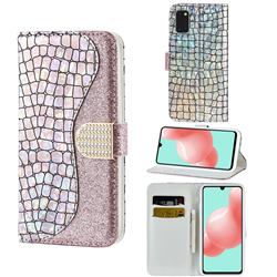 Glitter Diamond Buckle Laser Stitching Leather Wallet Phone Case for Samsung Galaxy A41 - Pink