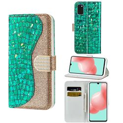 Glitter Diamond Buckle Laser Stitching Leather Wallet Phone Case for Samsung Galaxy A41 - Green
