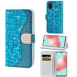 Glitter Diamond Buckle Laser Stitching Leather Wallet Phone Case for Samsung Galaxy A41 - Blue