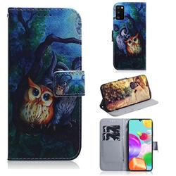 Oil Painting Owl PU Leather Wallet Case for Samsung Galaxy A41