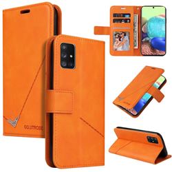 GQ.UTROBE Right Angle Silver Pendant Leather Wallet Phone Case for Samsung Galaxy A41 - Orange