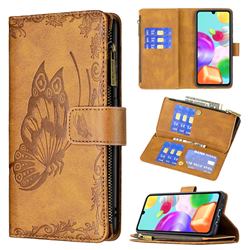 Binfen Color Imprint Vivid Butterfly Buckle Zipper Multi-function Leather Phone Wallet for Samsung Galaxy A41 - Brown