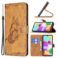 Binfen Color Imprint Vivid Butterfly Leather Wallet Case for Samsung Galaxy A41 - Brown