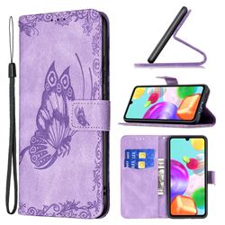 Binfen Color Imprint Vivid Butterfly Leather Wallet Case for Samsung Galaxy A41 - Purple