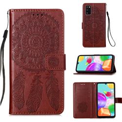 Embossing Dream Catcher Mandala Flower Leather Wallet Case for Samsung Galaxy A41 - Brown