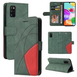 Luxury Two-color Stitching Leather Wallet Case Cover for Samsung Galaxy A41 - Green
