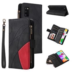 Luxury Two-color Stitching Multi-function Zipper Leather Wallet Case Cover for Samsung Galaxy A41 - Black