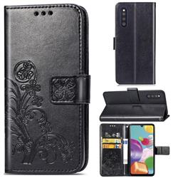 Embossing Imprint Four-Leaf Clover Leather Wallet Case for Samsung Galaxy A41 Japan SC-41A SCV48 - Black
