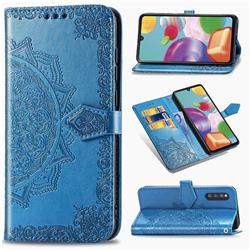 Embossing Imprint Mandala Flower Leather Wallet Case for Samsung Galaxy A41 Japan SC-41A SCV48 - Blue