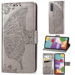 Embossing Mandala Flower Butterfly Leather Wallet Case for Samsung Galaxy A41 Japan SC-41A SCV48 - Gray